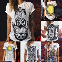 Fashion Punk Eye Letters Printed Round Neck Short Sleeve T-shirt 
