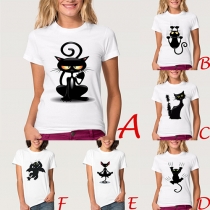 Fashion Casual lovely Animals Printed Round Neck Short Sleeve T-shirt 