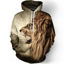 Fashion Creative Digital Lion Printed Log Sleeve Hoodie Sweatshirt 