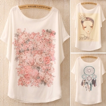 Fashion Casual Lovely Printed Round Neck Short Sleeve T-shirt 