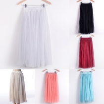 Fashion Solid Color High Waist Fluffy Hem Gauze Skirt