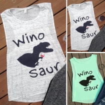 Fashion Letters Dinosaur Printed Round Neck Casual Tank Top