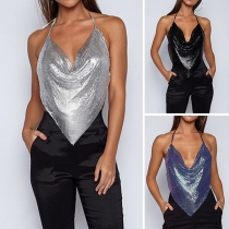 Sexy Backless V-neck Irregular Hem Sequin Cami Top