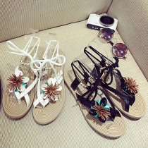 Bohemian Style Crisscross Self-tying Ankle Strap Thong Sandals