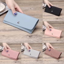 Concise Style Solid Color Multi Card Slot Snap-button Long Wallet
