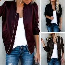 Simple Style Long Sleeve Stand Collar Solid Color Casual Jacket 