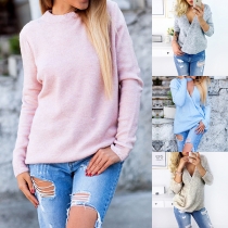 Fashion Solid Color Long Sleeve Reversible Knit Top