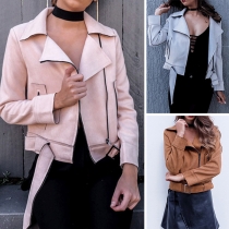 Punk Style Long Sleeve Solid Color Imitation Suede Coat