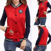 Fashion Contrast Color Long Sleeve Stand Collar Single-breasted Jacket