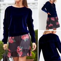 Fashion Solid Color Ruffle Long Sleeve Round Neck Sweatshirt