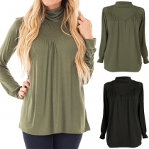 Fashion Solid Color Long Sleeve Turtleneck T-shirt