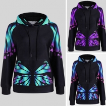 Cute Butterfly Printed Long Sleeve Hoodie