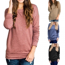 Fashion Contrast Color Dolman Sleeve Round Neck Loose T-shirt