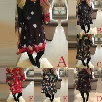 Fashion Printed Long Sleeve Round Neck Dress