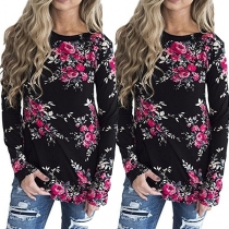 Fashion Printed Long Sleeve Round Neck T-shirt