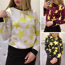 Fashion Stars Printed Long Sleeve Round Neck Sweatshirt