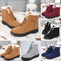 Fashion Round Toe Flat Heel Lace-up Cotton-padded Shoes Snow Boots