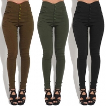 Fashion Solid Color High Waist Slim Fit Pencil Pants