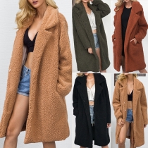 Fashion Solid Color Long Sleeve Faux Fur Overcoat