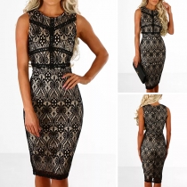 Fashion Sleeveless Round Neck Slim Fit Lace Dress