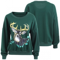 Fashion Elk Printed Long Sleeve Round Neck Sweatshirt 