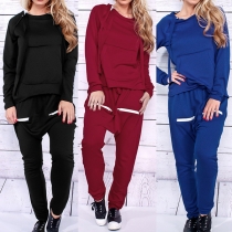 Fashion Solid Color Long Sleeve Sweatshirt + Harlan Pants Two-piece Set