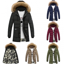 Fashion Solid Color Faux Fur Spliced Hooded Men's Padded Coat