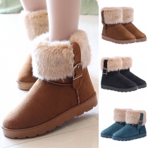 Fashion Flat Heel Round Toe Faux Fur Spliced Plush Lining Snow Boots