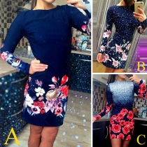 Fashion Long Sleeve Round Neck Slim Fit Printed Dress