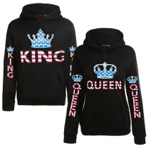 Fashion Letters Crown Printed Long Sleeve Couple Hoodie 