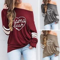 Sexy Oblique Shoulder Long Sleeve Letters Printed T-shirt 