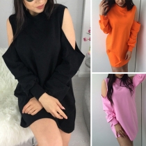 Sexy Off-shoulder Long Sleeve Round Neck Sweatshirt Dress