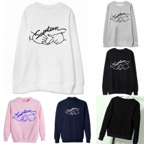 Casual Style Long Sleeve Round Neck Printed Sweatshirt