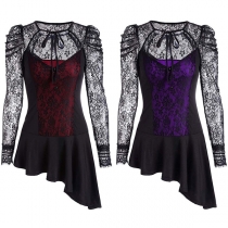 Sexy Lace Spliced Long Sleeve Irregular Hem Dress