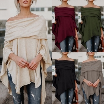 Sexy Off-shoulder Boat Neck Irregular Hem Solid Color Top 