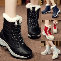 Fashion Contrast Color Round Toe Plush Lining Lace-up Snow Boots