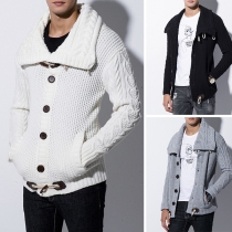 Fashion Lapel Single-breasted Two Side Pockets Men's Sweater Coat 