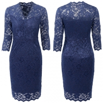 Sexy V-neck 3/4 Sleeve Slim Fit Lace Dress