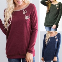 Fashion Solid Color Long Sleeve Round Neck Zipper T-shirt 