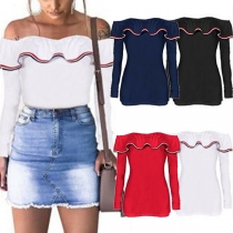 Sexy Off-shoulder Boat Neck Long Sleeve T-shirt 