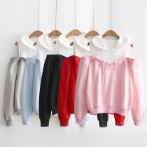 Sexy Off-shoulder Contrast Color Long Sleeve Spliced Hooded Shirt 