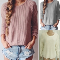 Fashion Round-neck Solid Color Long Sleeve Pullover Knitted Sweater