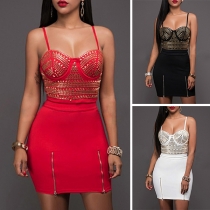 Sexy Backless Rhinestone Spliced Slim Fit Sling Dress