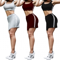 Sexy Solid Color Sports Tank Top + High Waist Skirt Two-piece Set 