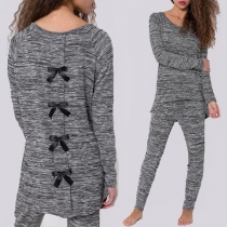 Fashion Long Sleeve Irregular Hem Bowknot T-shirt + Pants Two-piece Set 