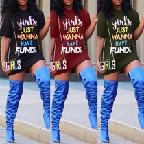 Sexy Round-neck Short Sleeve Letter Printed Dress