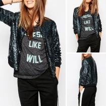 Fashion Long Sleeve Stand Collar Slim Fit Sequin Jacket