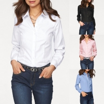 OL Style Long Sleeve POLO Collar Slim Fit Shirt 