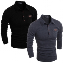Fashion Solid Color Long Sleeve POLO Collar Men's T-shirt 