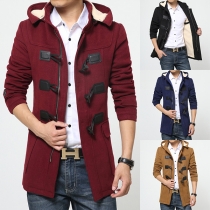 Fashion Solid Color Long Sleeve Plush Lining Hooded Men's Overcoat
